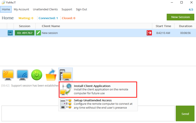 Install FixMe.IT Client application - In session