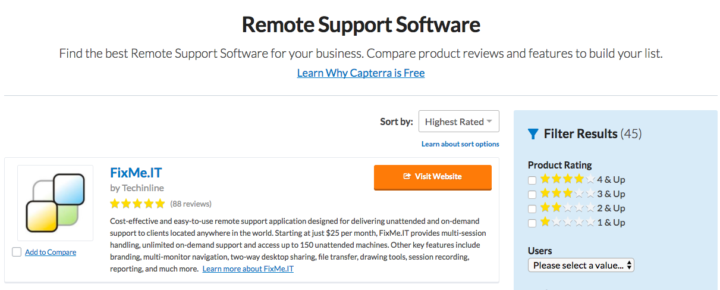 Highest rated remote support tool on Capterra