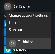 Switch user via the user icon in Start Menu