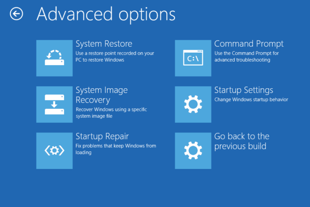 Windows 10 recovery advanced options