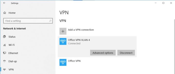 VPN connection is successfully established