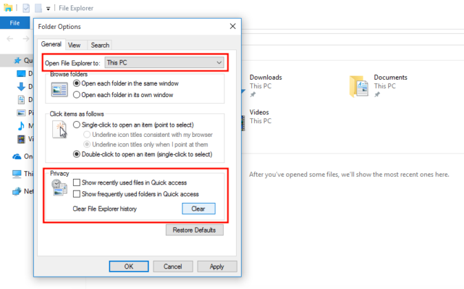 how to disable quick access windows 10